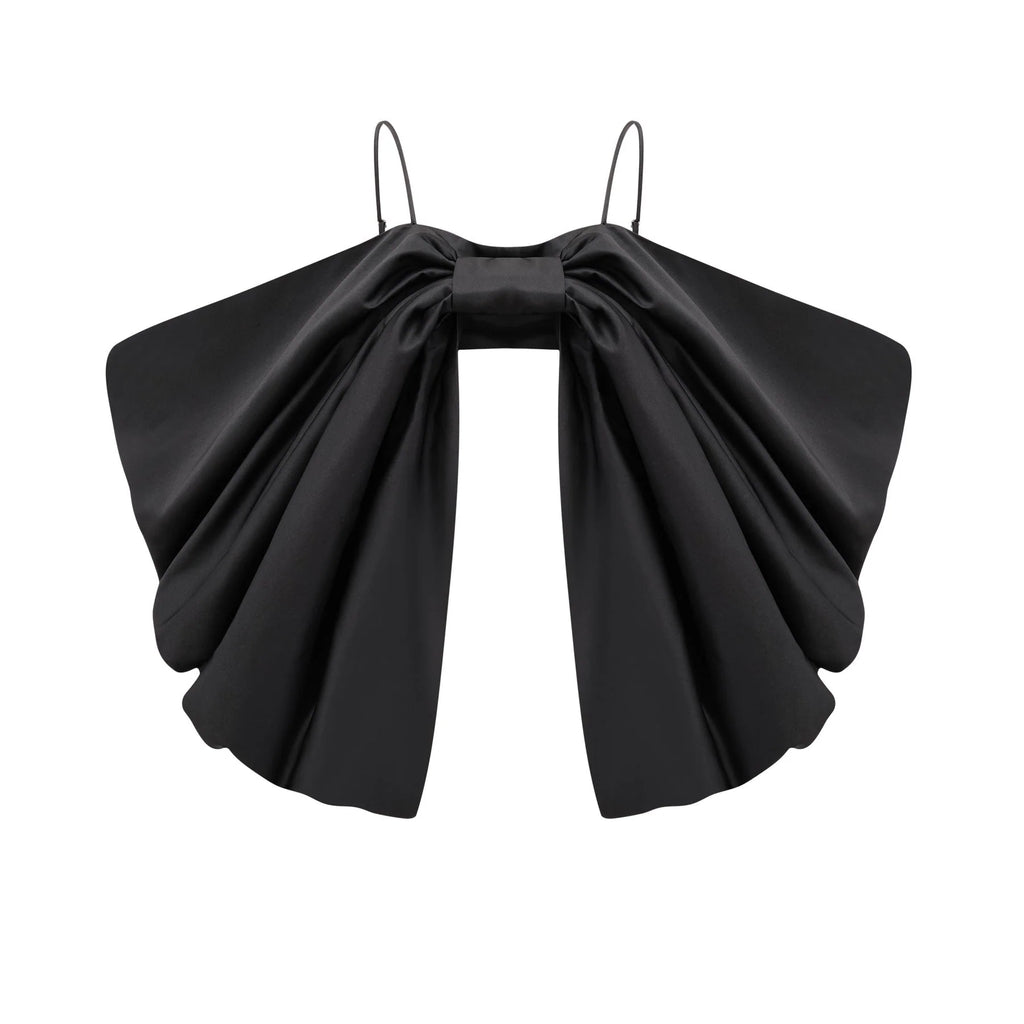 Maya Top Black Bow Cropped Zip Back Spaghetti Straps