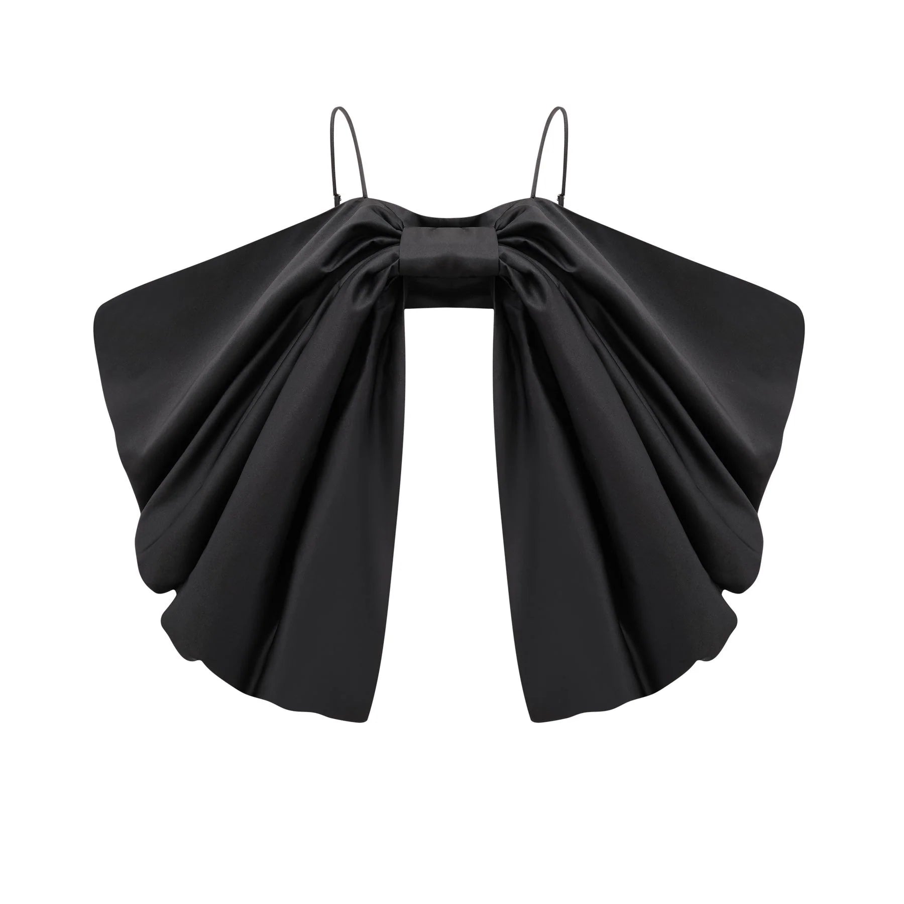 Maya Top Black Bow Cropped Zip Back Spaghetti Straps