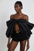 Maya Top Black Bow Cropped Zip Back Spaghetti Straps