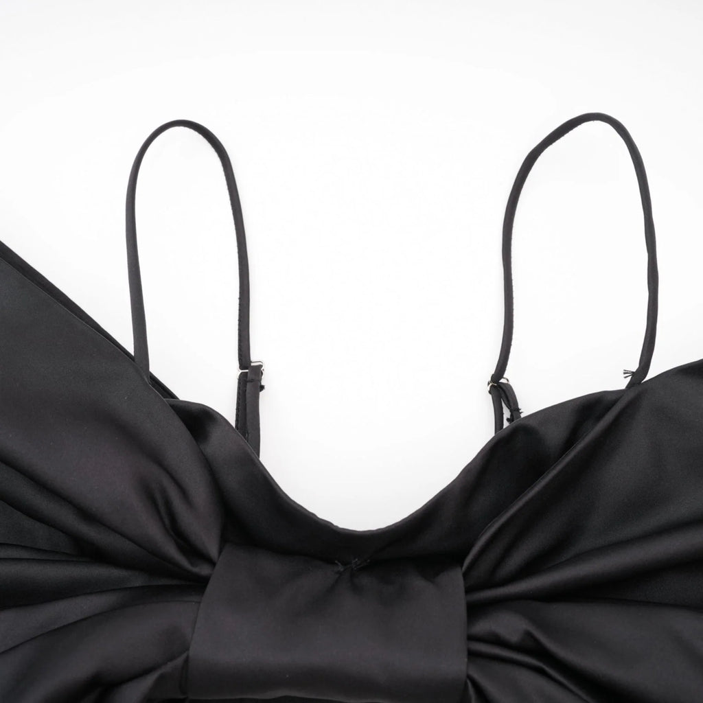 Maya Top Black Bow Cropped Zip Back Spaghetti Straps