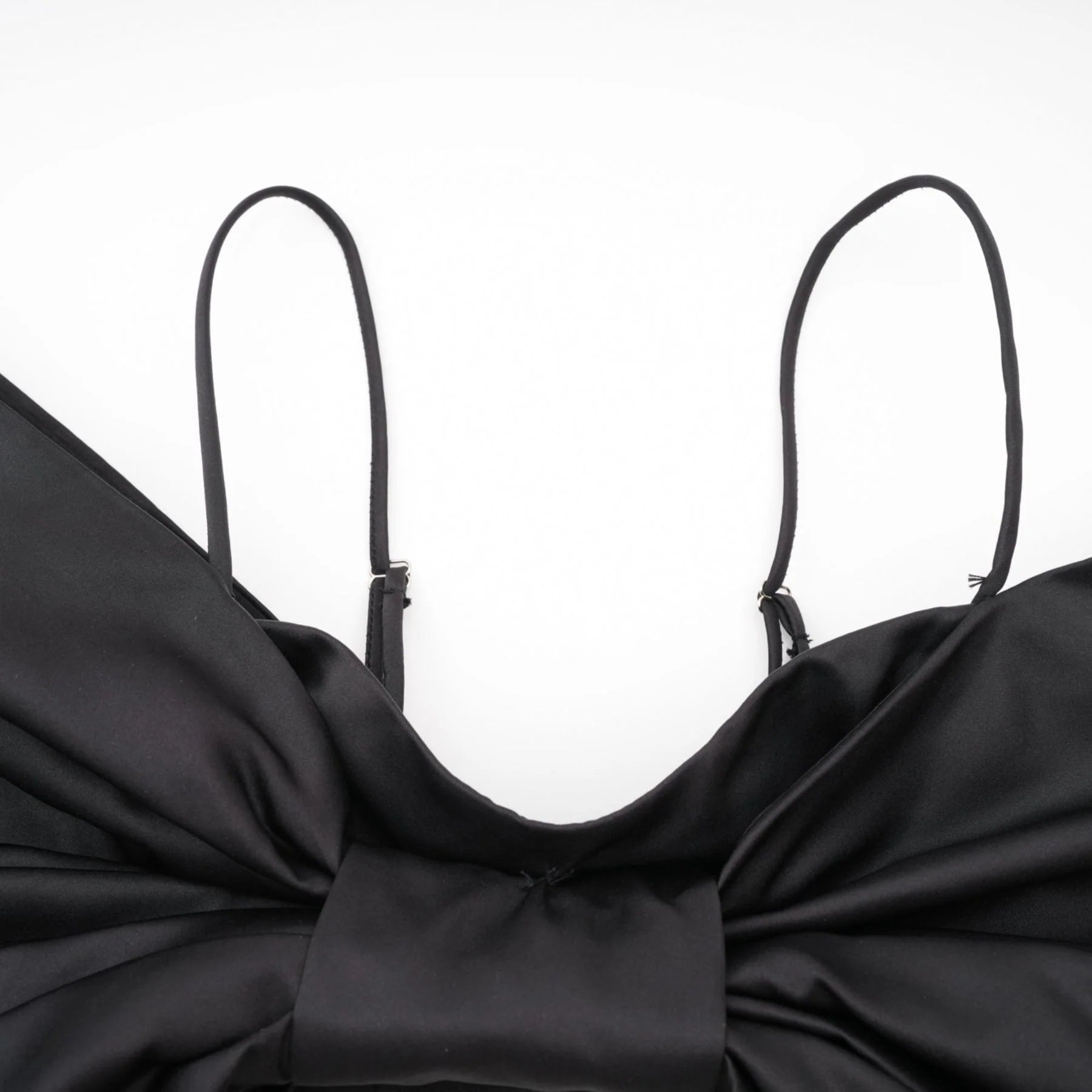 Maya Top Black Bow Cropped Zip Back Spaghetti Straps
