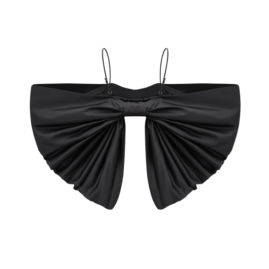Maya Top Black Bow Cropped Zip Back Spaghetti Straps