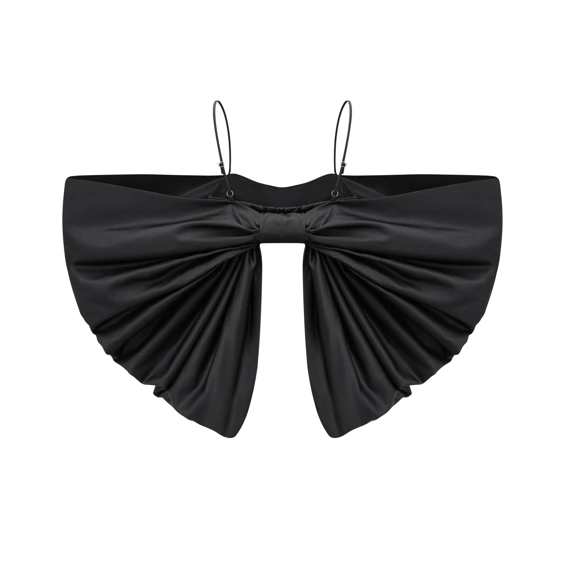 Maya Top Black Bow Cropped Zip Back Spaghetti Straps