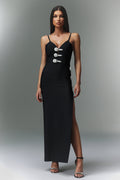 Mckenna Black Elegant Diamond Slit Sleeveless Dress