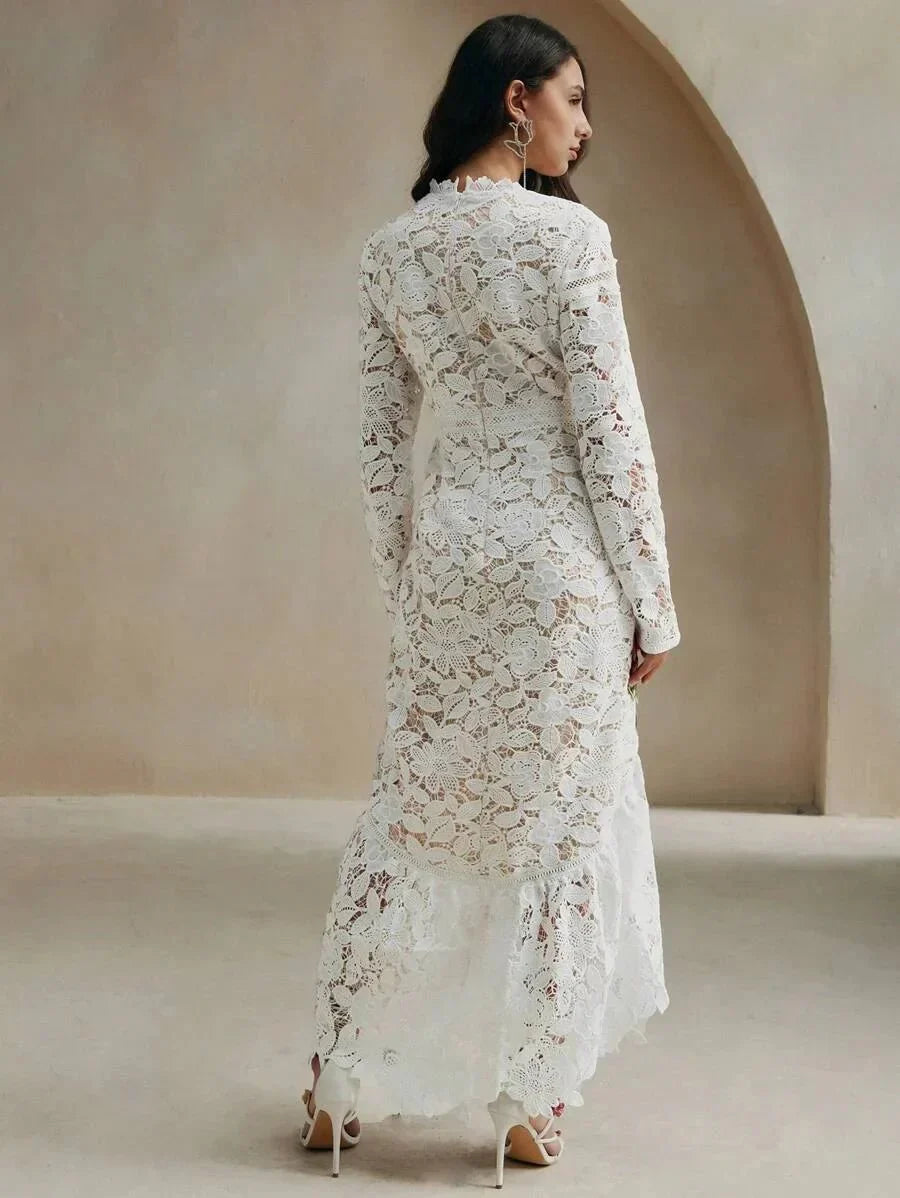 Mckenna Midi Dress - Stand Collar - Wedding - Regular Sleeve - High Waist - Elegant