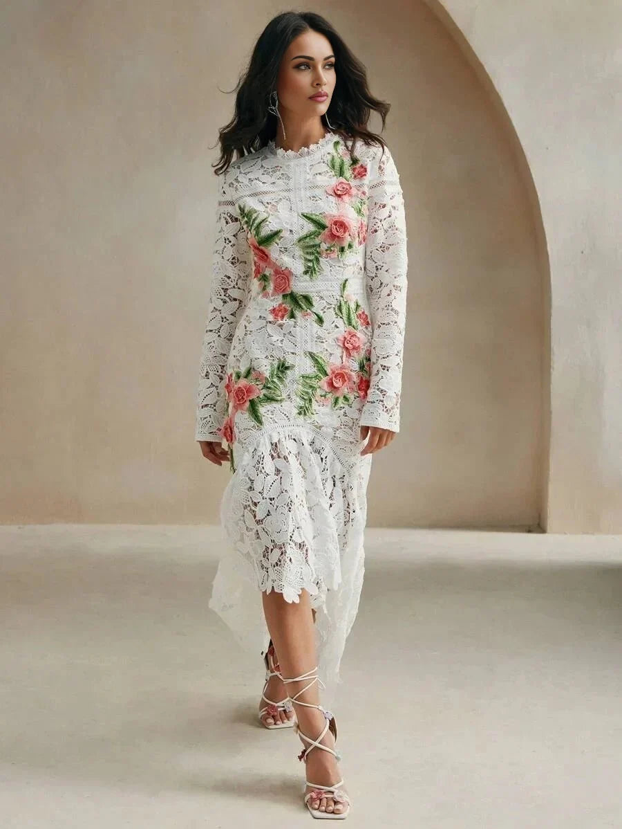Mckenna Midi Dress - Stand Collar - Wedding - Regular Sleeve - High Waist - Elegant
