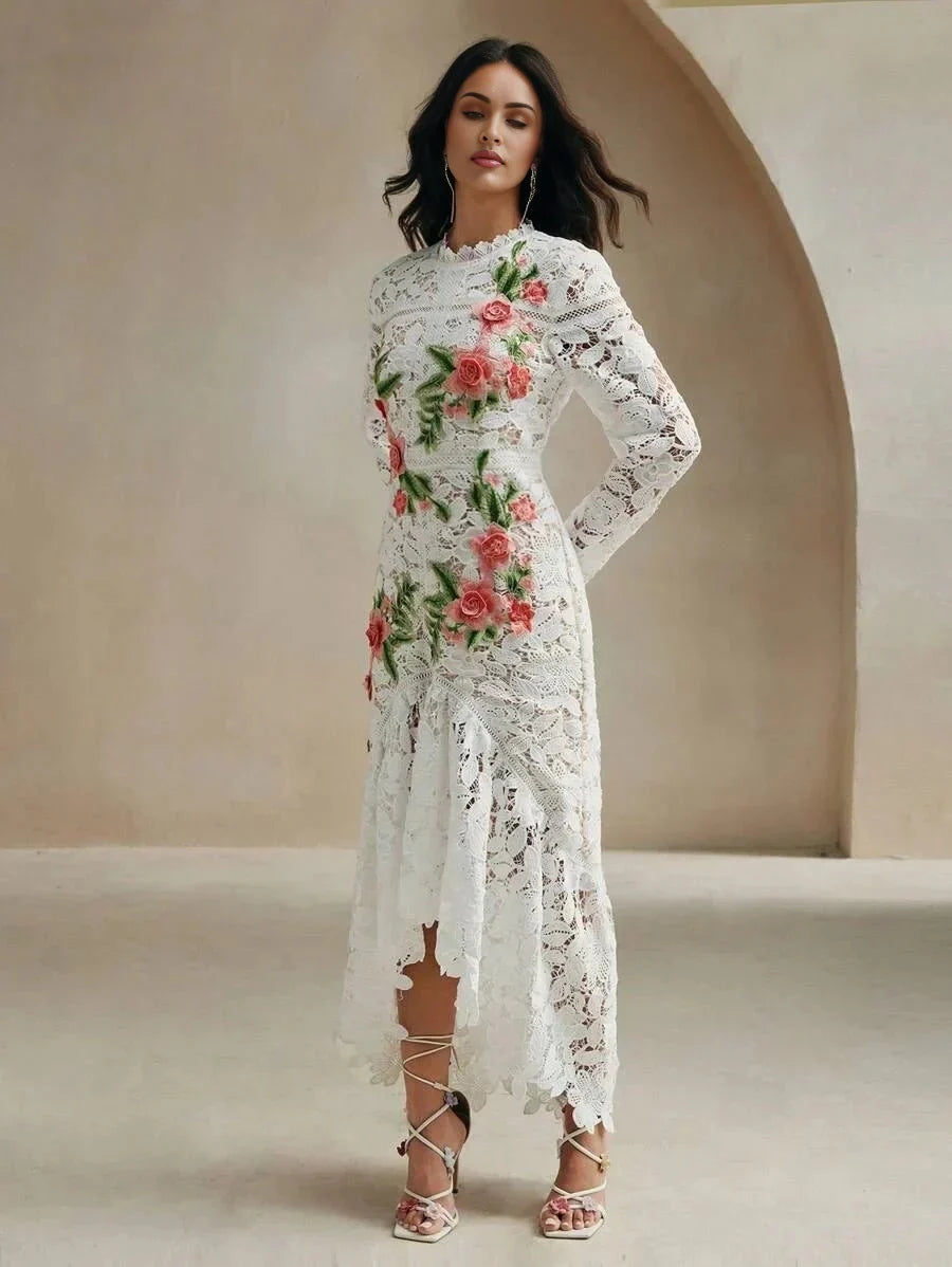 Mckenna Midi Dress - Stand Collar - Wedding - Regular Sleeve - High Waist - Elegant