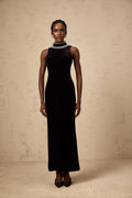 Meghan Gown Black Crystal Embellished Velvet Maxi With Open Back & Slit