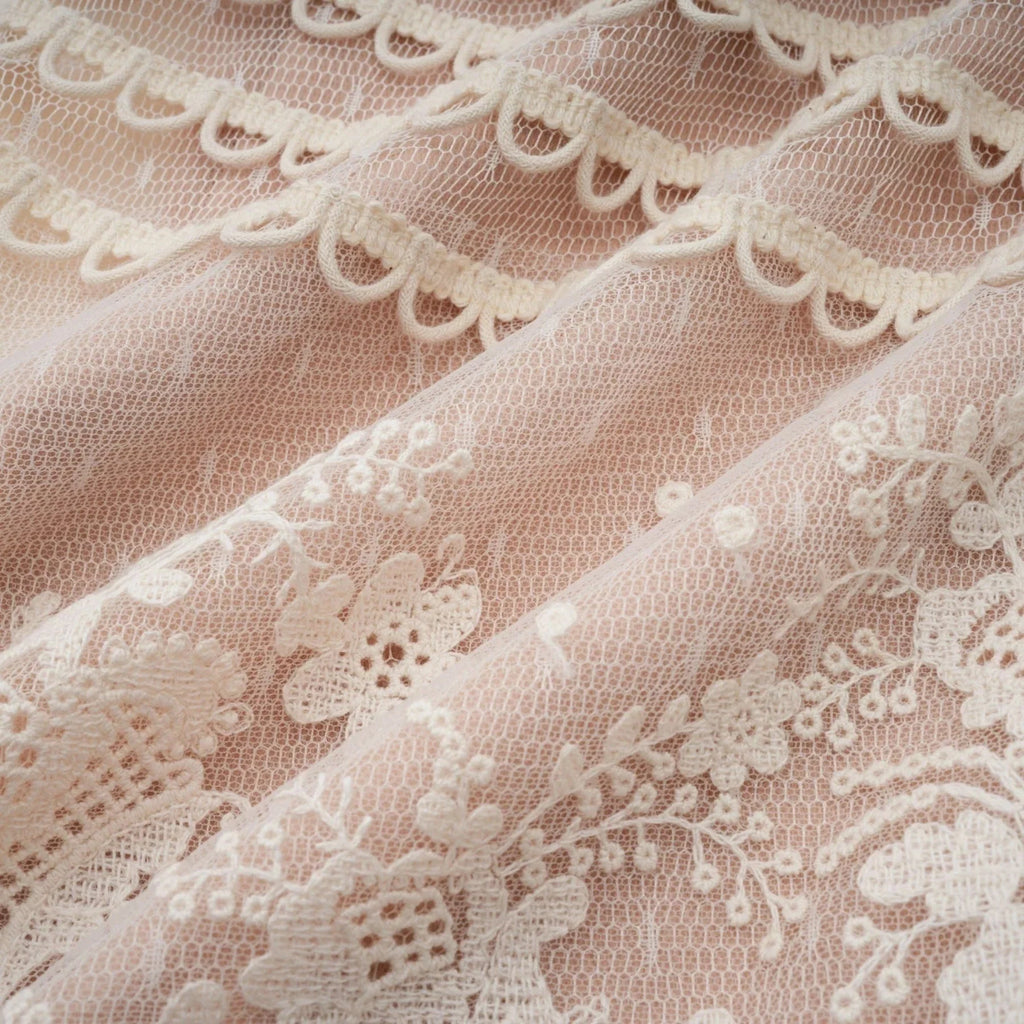 Meghan Midi Dress Floral Lace Beaded Neutrals