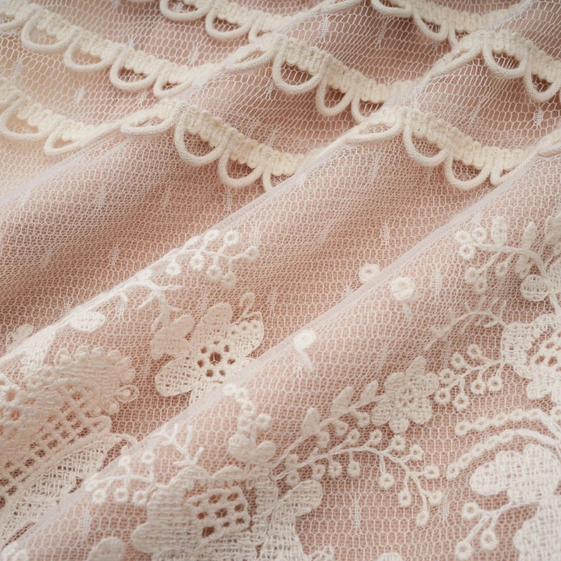 Meghan Midi Dress Floral Lace Beaded Neutrals