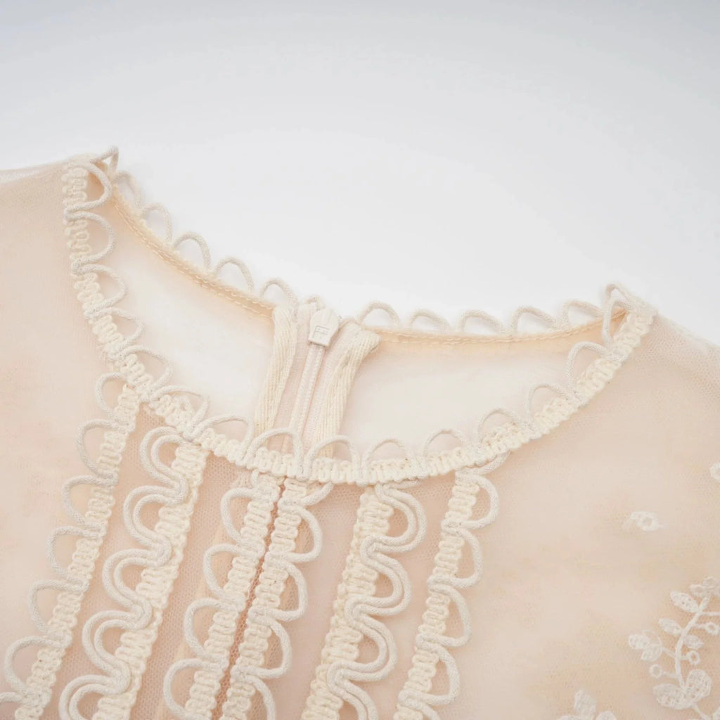 Meghan Midi Dress Floral Lace Beaded Neutrals