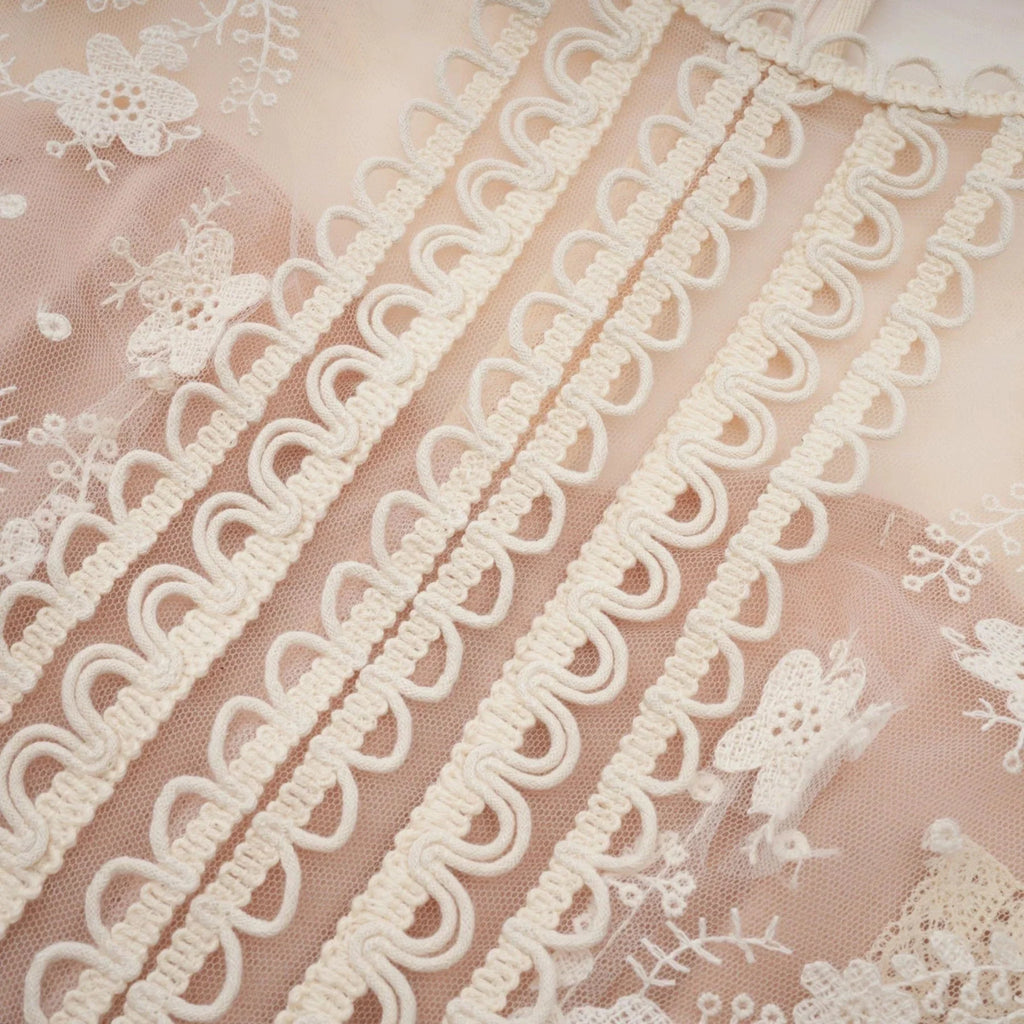 Meghan Midi Dress Floral Lace Beaded Neutrals