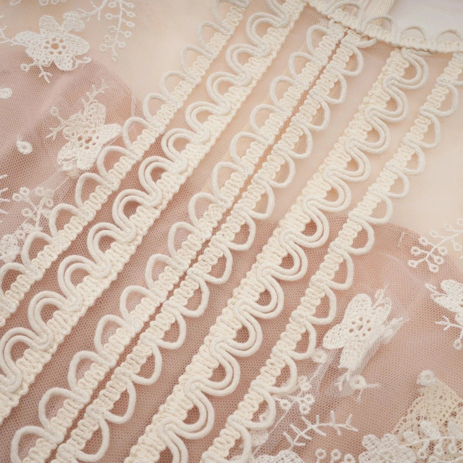 Meghan Midi Dress Floral Lace Beaded Neutrals