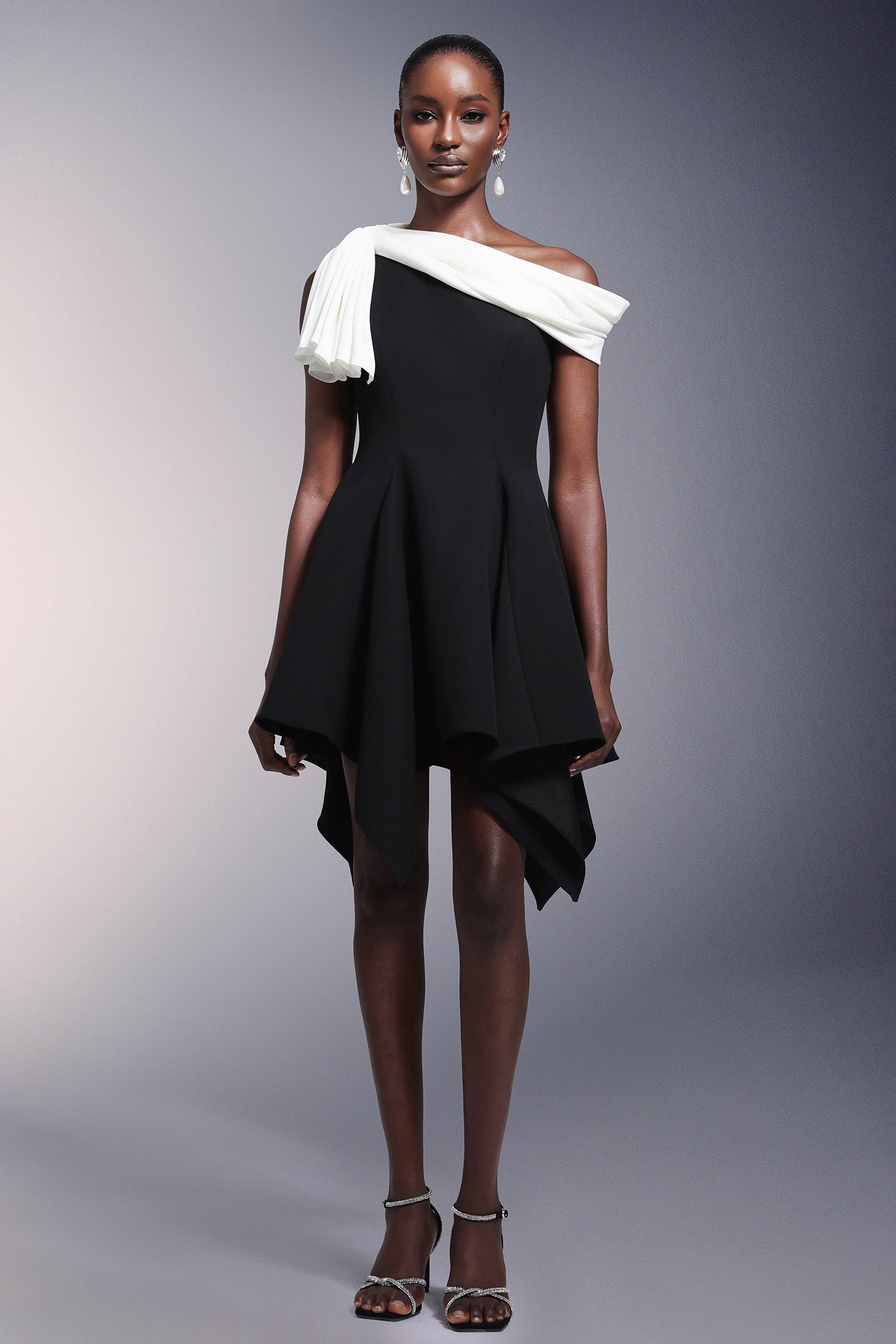 Melanie Black One Shoulder Asymmetrical Hem Dress