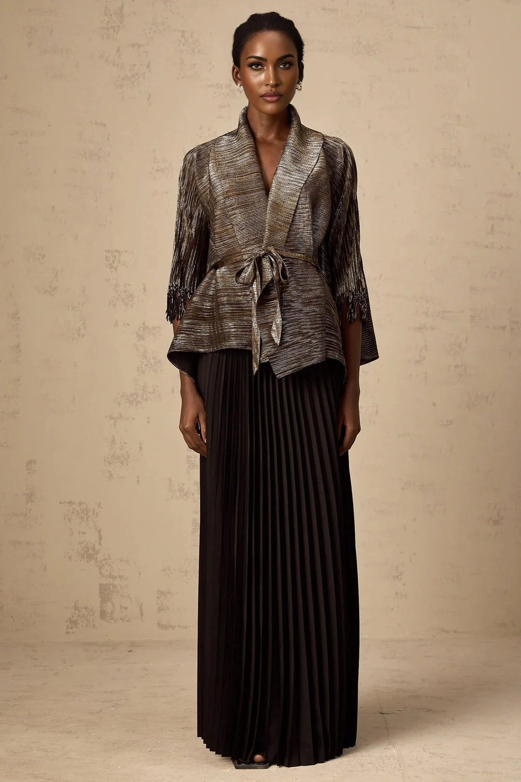 Melanie Top & Skirt Set - Black & Gold Gilded Cape Design