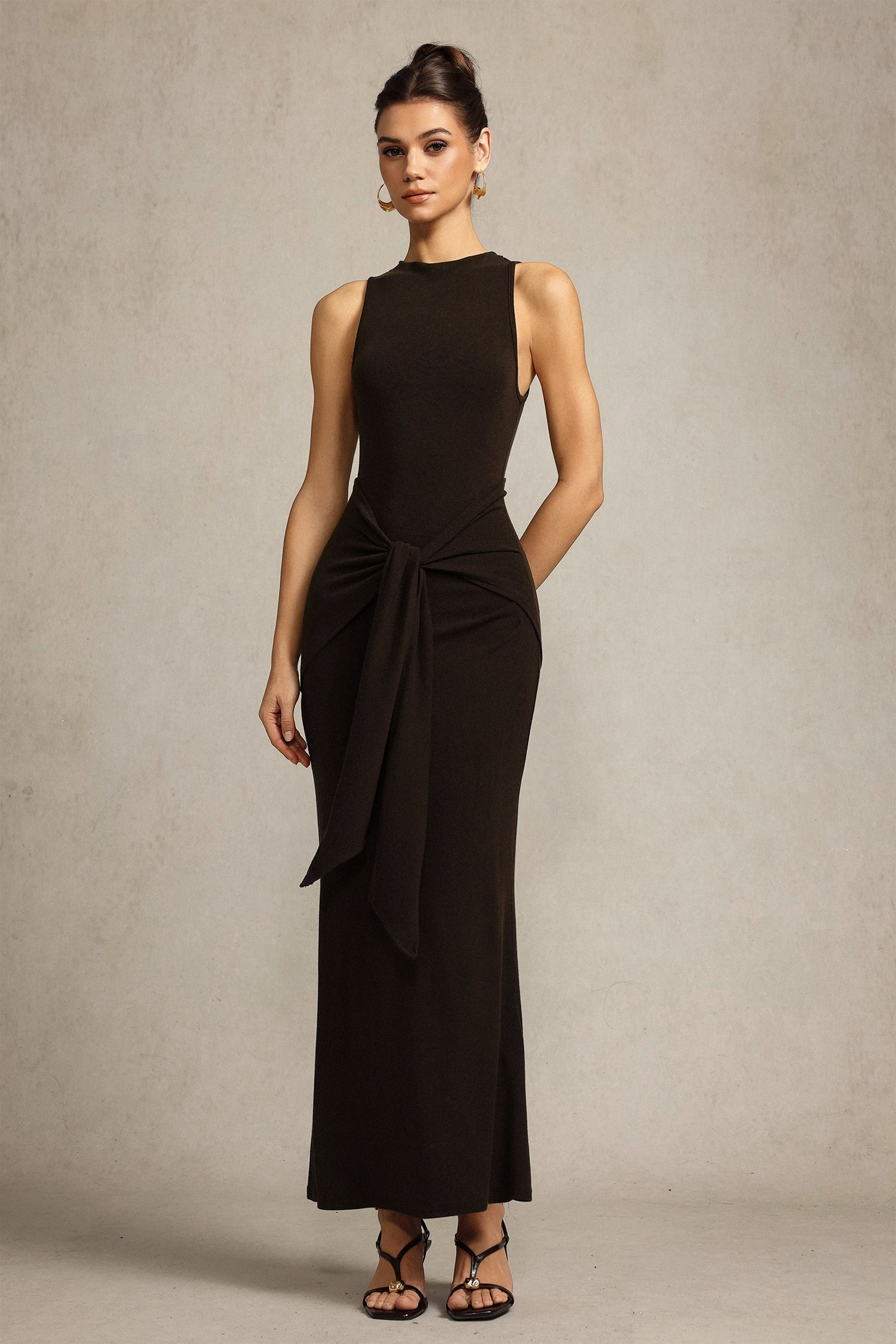 Melissa Brown Elegant Sophistication Sleeveless High Neckline Formal Dress
