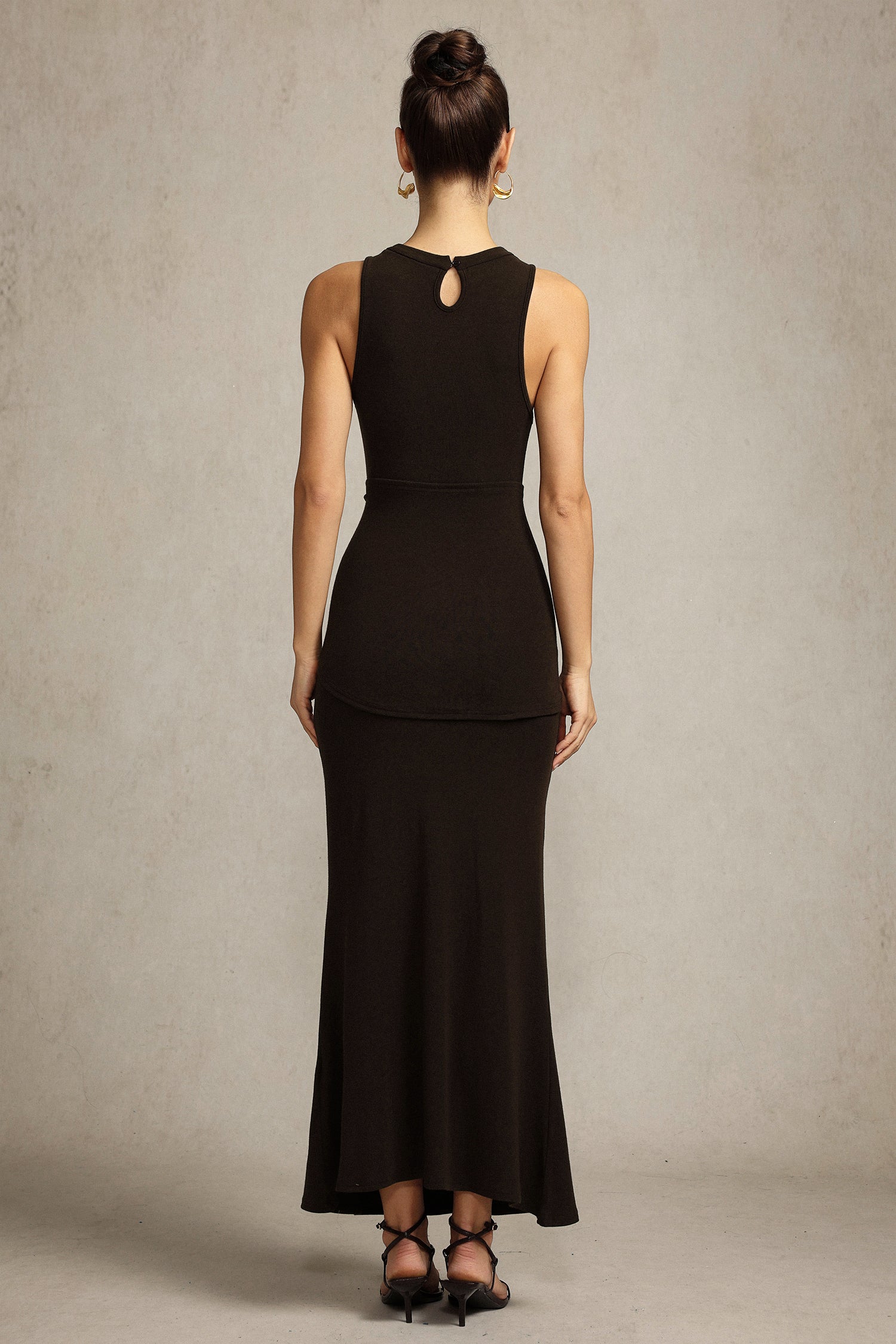 Melissa Brown Elegant Sophistication Sleeveless High Neckline Formal Dress