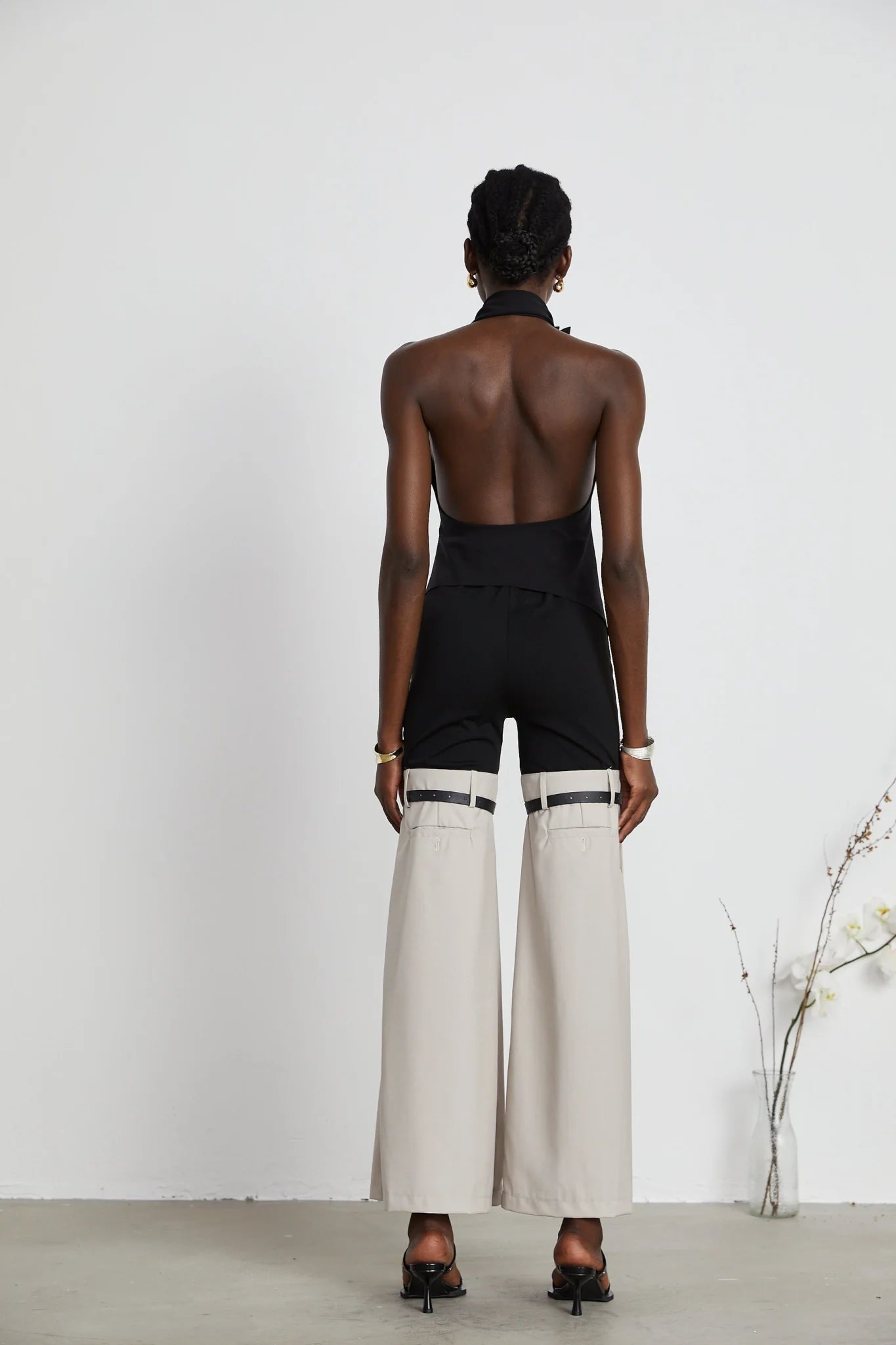 Melissa Floral Top Backless Halterneck Asymmetric Hem