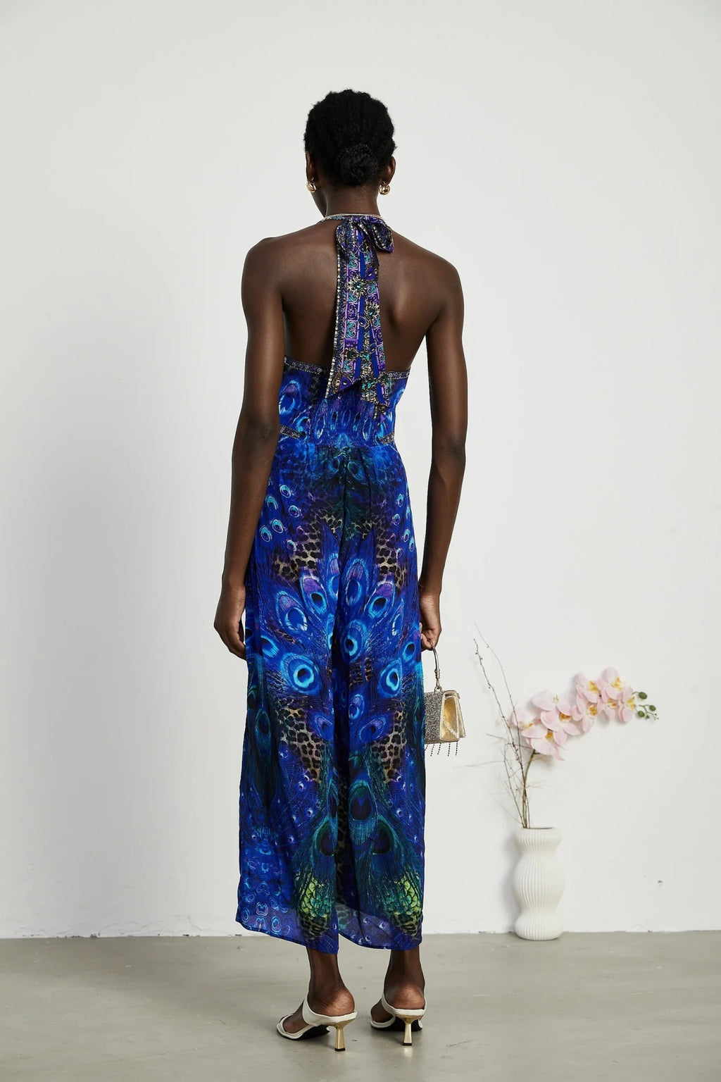 Melissa Jumpsuit Halterneck Crystal Embellished Blue & Multicolor