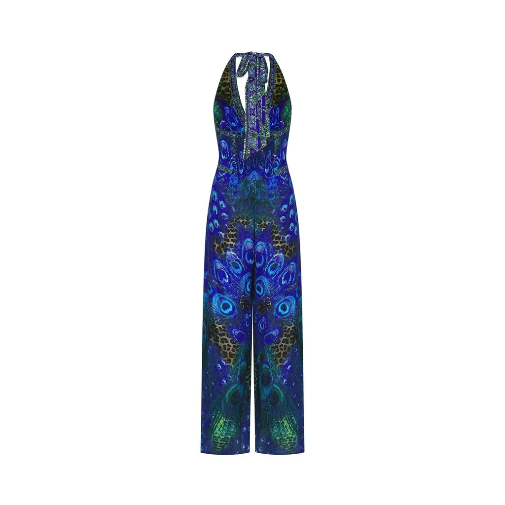 Melissa Jumpsuit Halterneck Crystal Embellished Blue & Multicolor