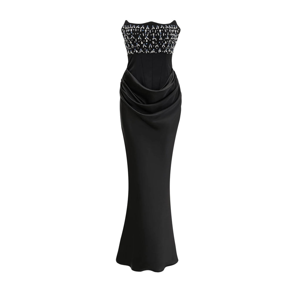 Melissa Maxi Dress in Timeless Black with Off - Shoulder Design