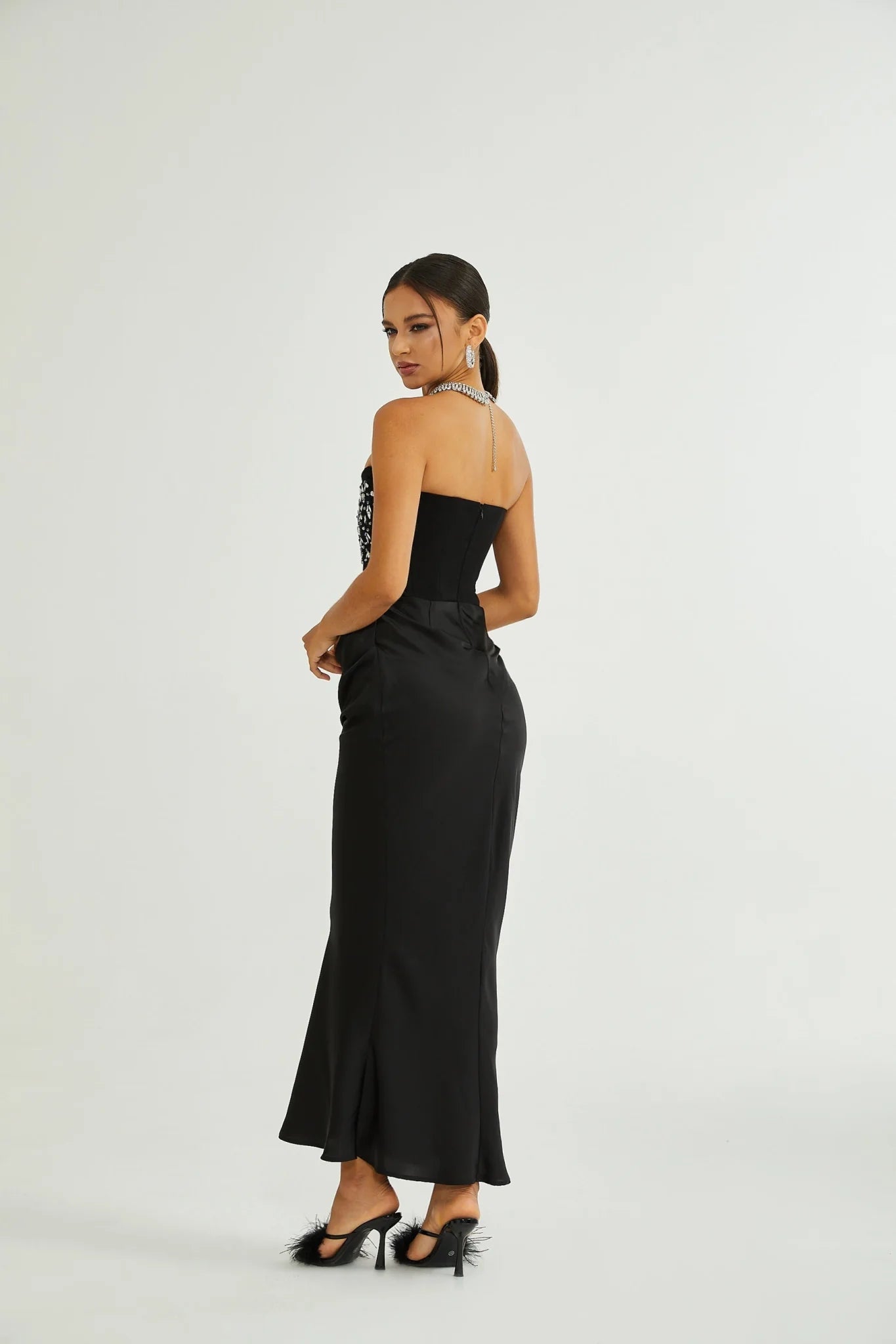 Melissa Maxi Dress in Timeless Black with Off - Shoulder Design