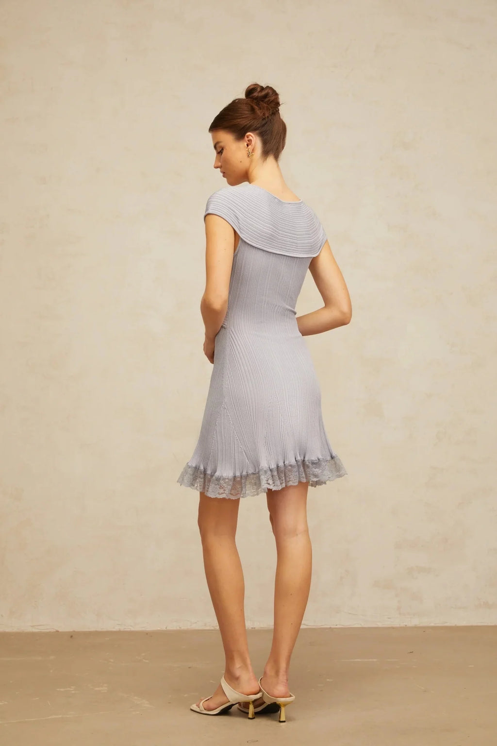 Melissa Mini Dress Light - Purple Lace Trim Cross - Over Flared Hem