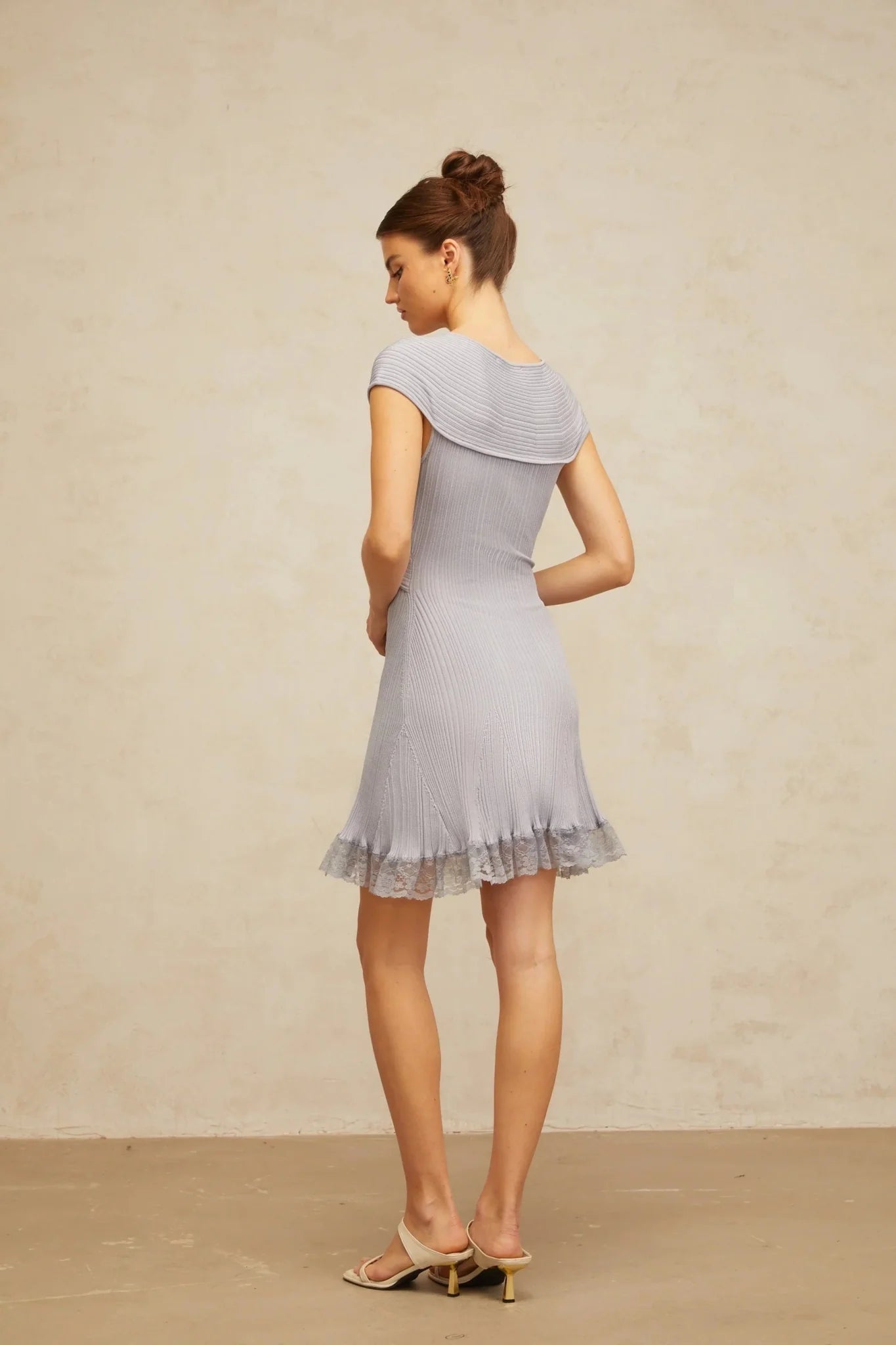 Melissa Mini Dress Light - Purple Lace Trim Cross - Over Flared Hem