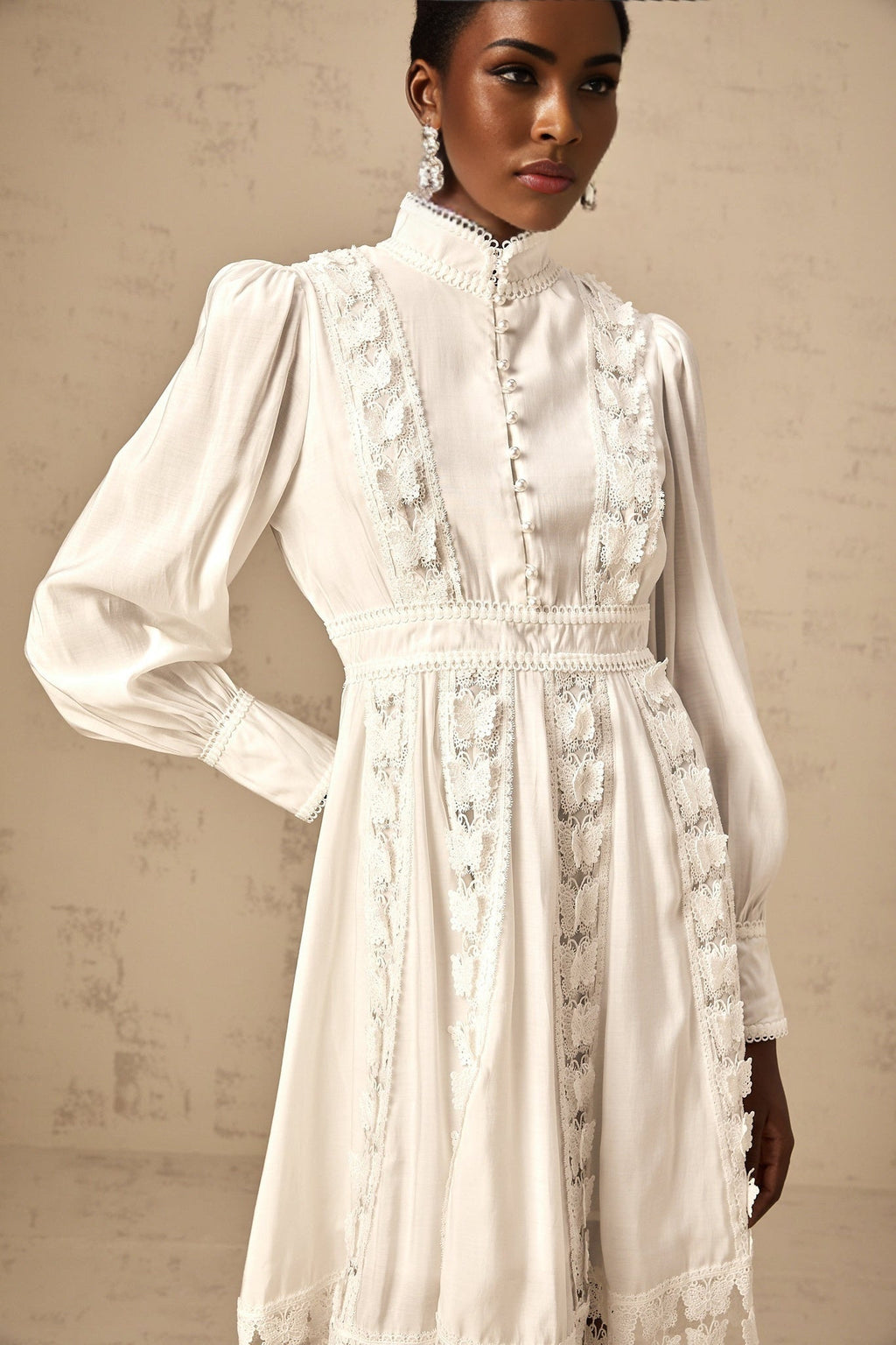 Melissa Mini Dress White Lace Butterfly Applique Thigh Length