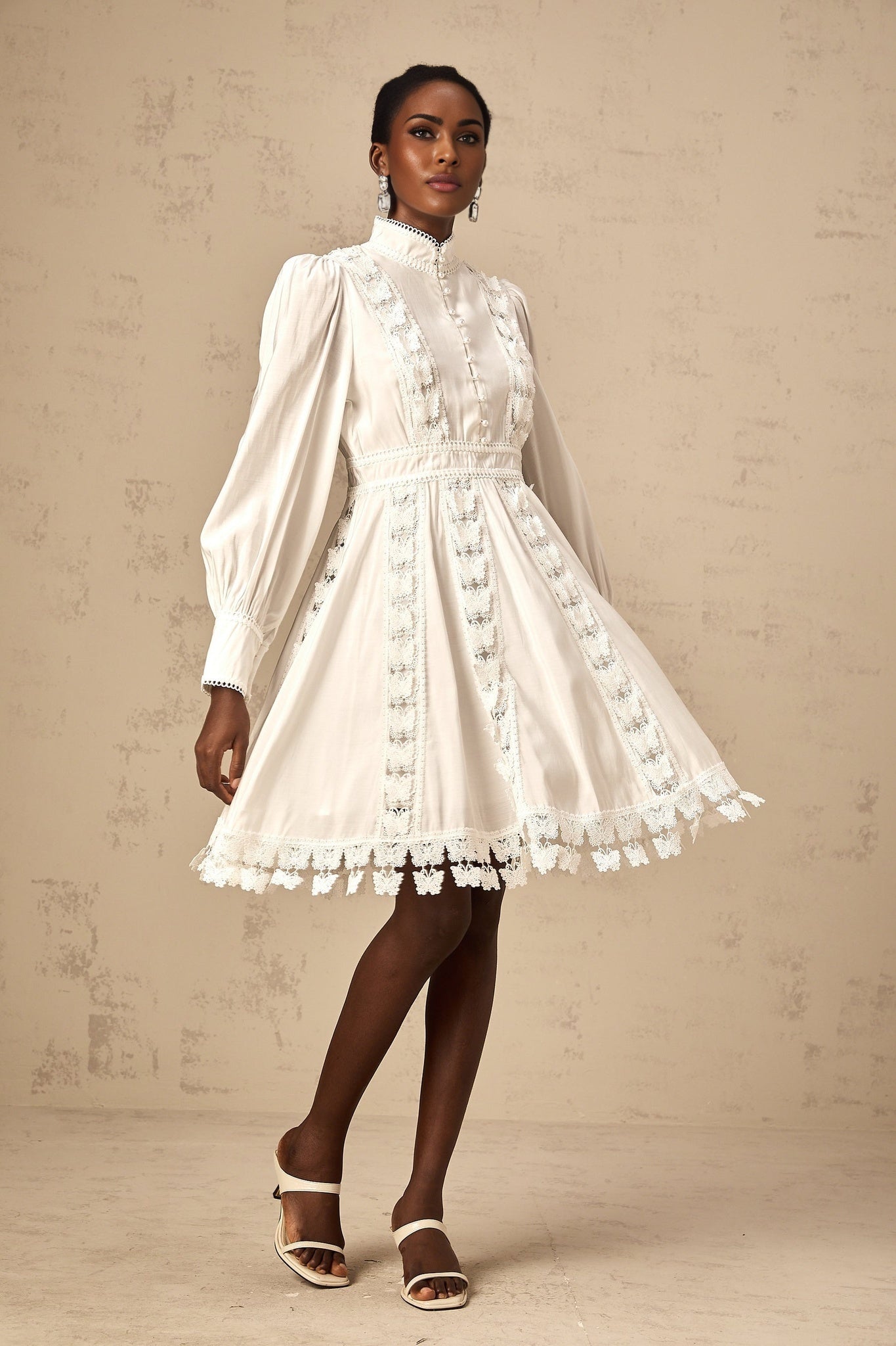 Melissa Mini Dress White Lace Butterfly Applique Thigh Length