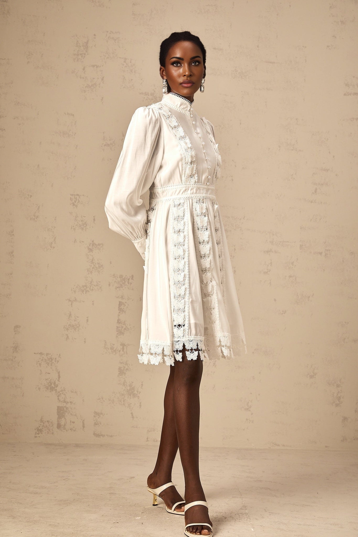 Melissa Mini Dress White Lace Butterfly Applique Thigh Length