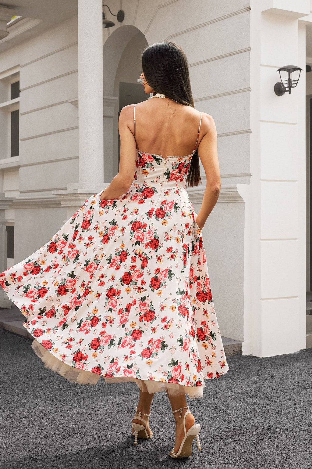 Melissa White Floral Maxi Dress Sweetheart Neckline Spaghetti Straps Lightweight Fabric Special Occasions