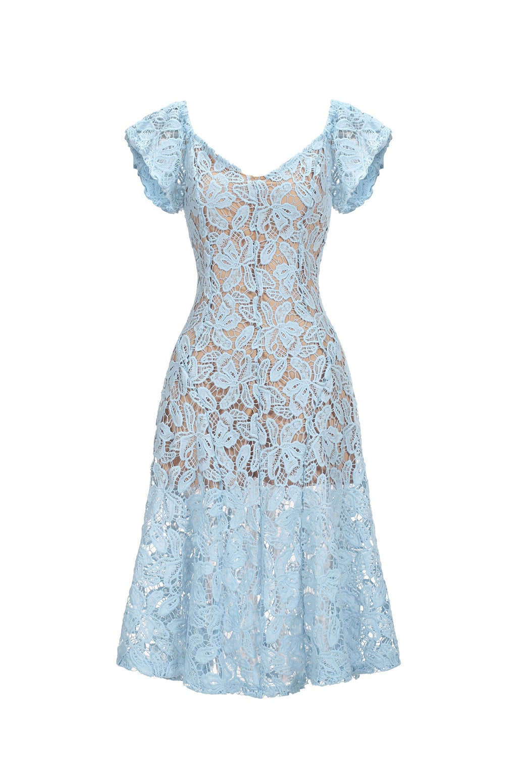 Melody Blue Lace Flutter Sleeve Midi Dress