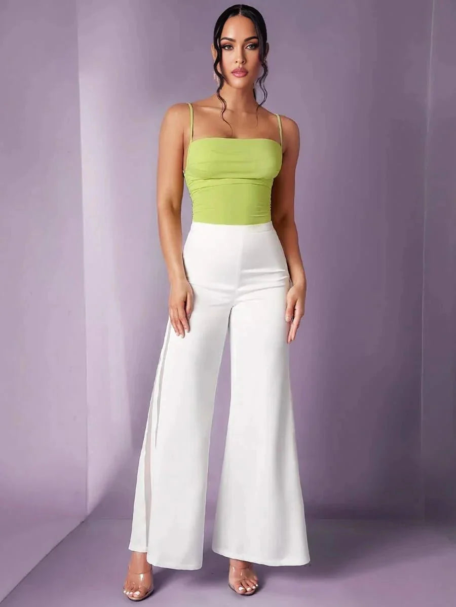 Meredith Bodysuit - High Stretch Fabric Elasticity - Slim Fit - Sleeveless Length - Backless, Lace Up - Cami Style - Neckline Spaghetti Strap
