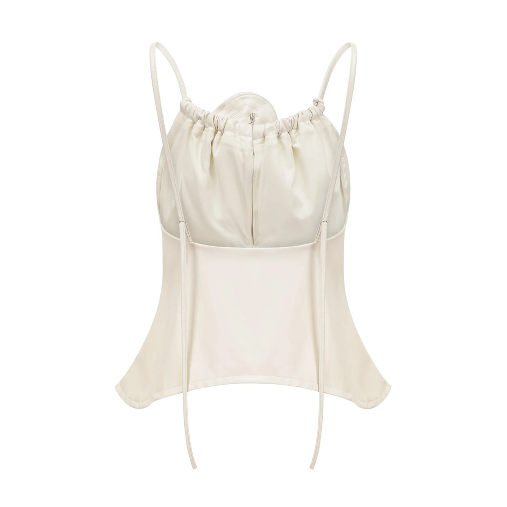 Meredith Floral Top White Leather Feel Applique & Zip