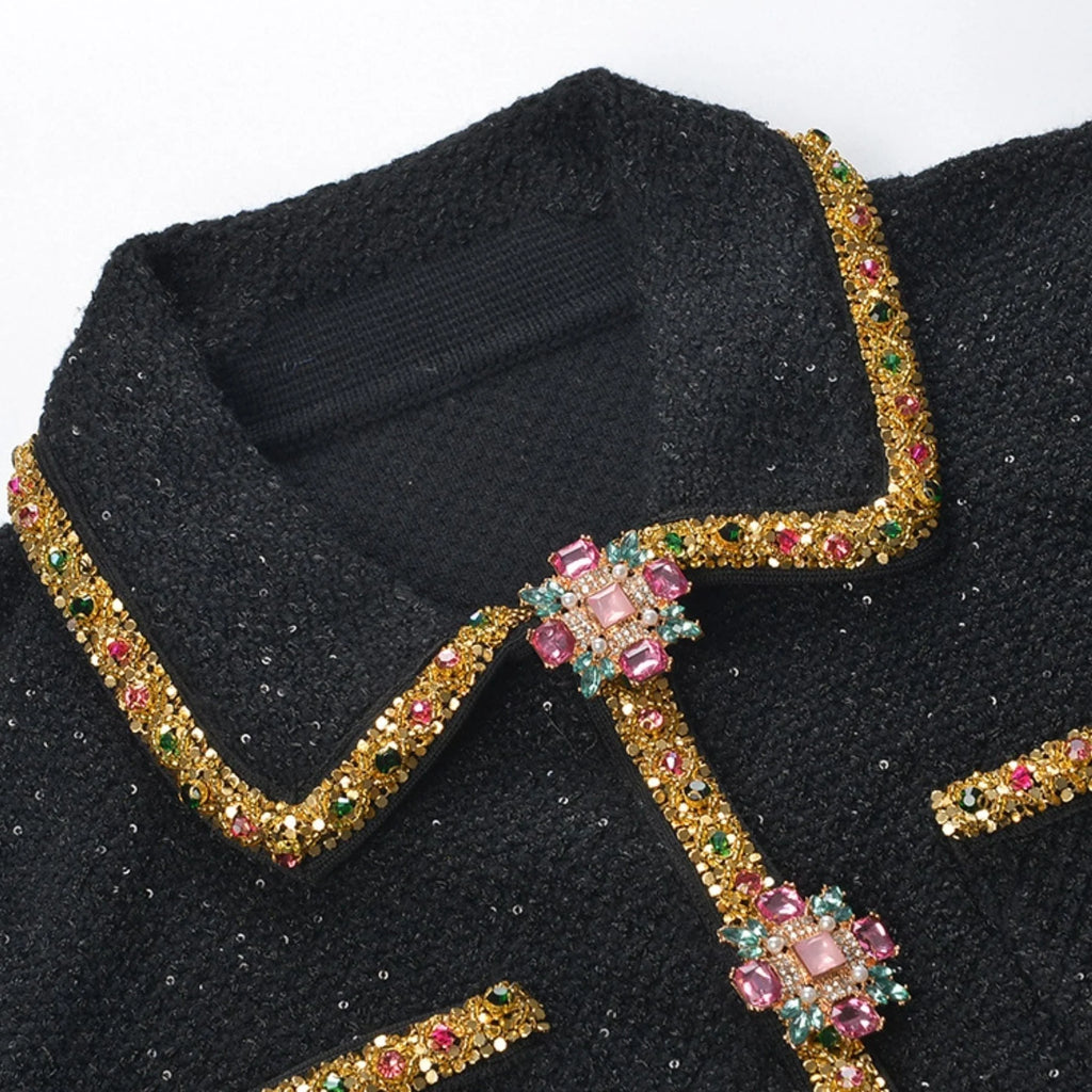 Meredith Knitted Dress with Sequin Lapel & Pockets