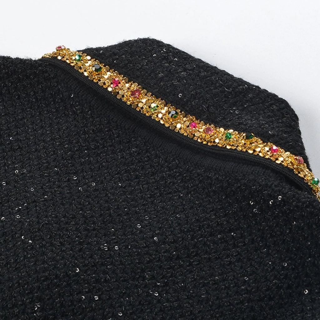 Meredith Knitted Dress with Sequin Lapel & Pockets
