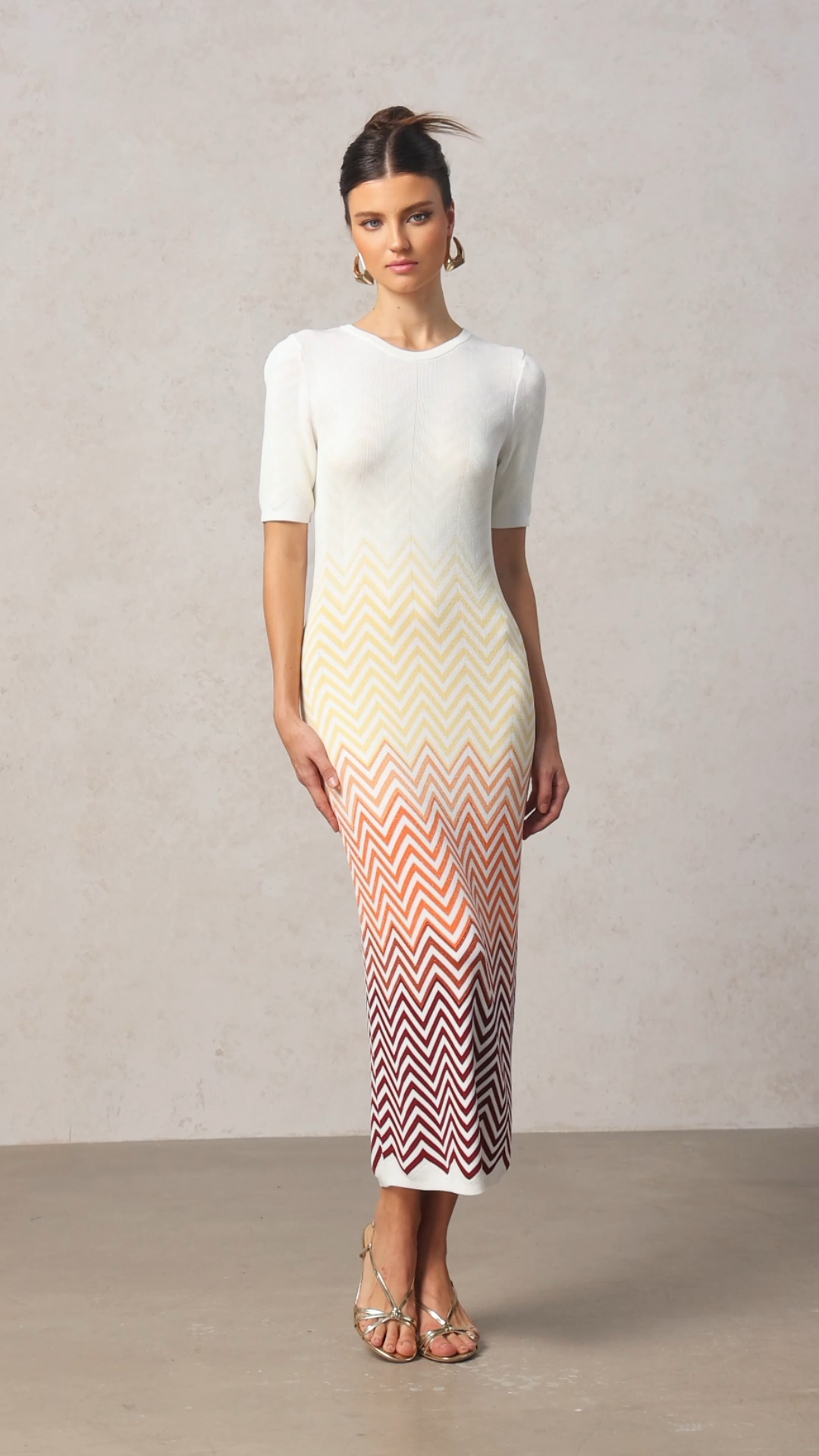 Michaela Beige Zigzag Midi Dress