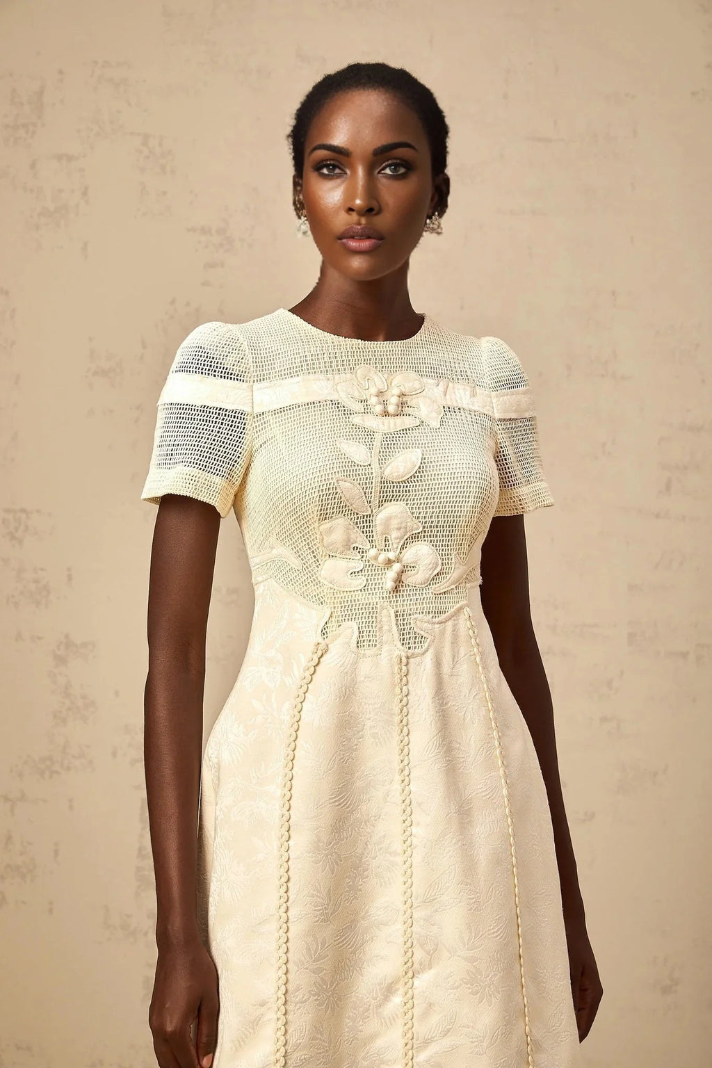 Michaela Midi Dress White Neutrals Floral Embroidery Openwork A - line