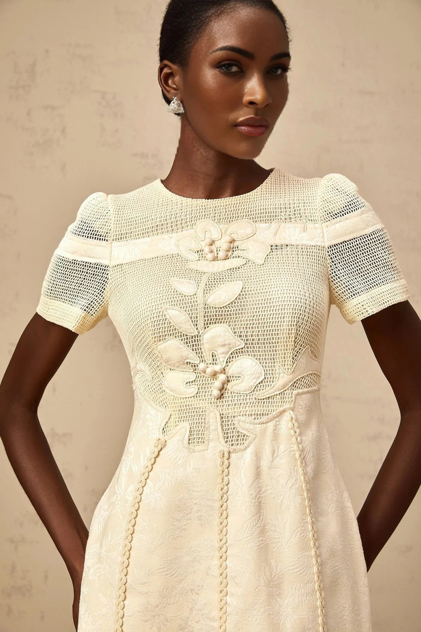 Michaela Midi Dress White Neutrals Floral Embroidery Openwork A - line