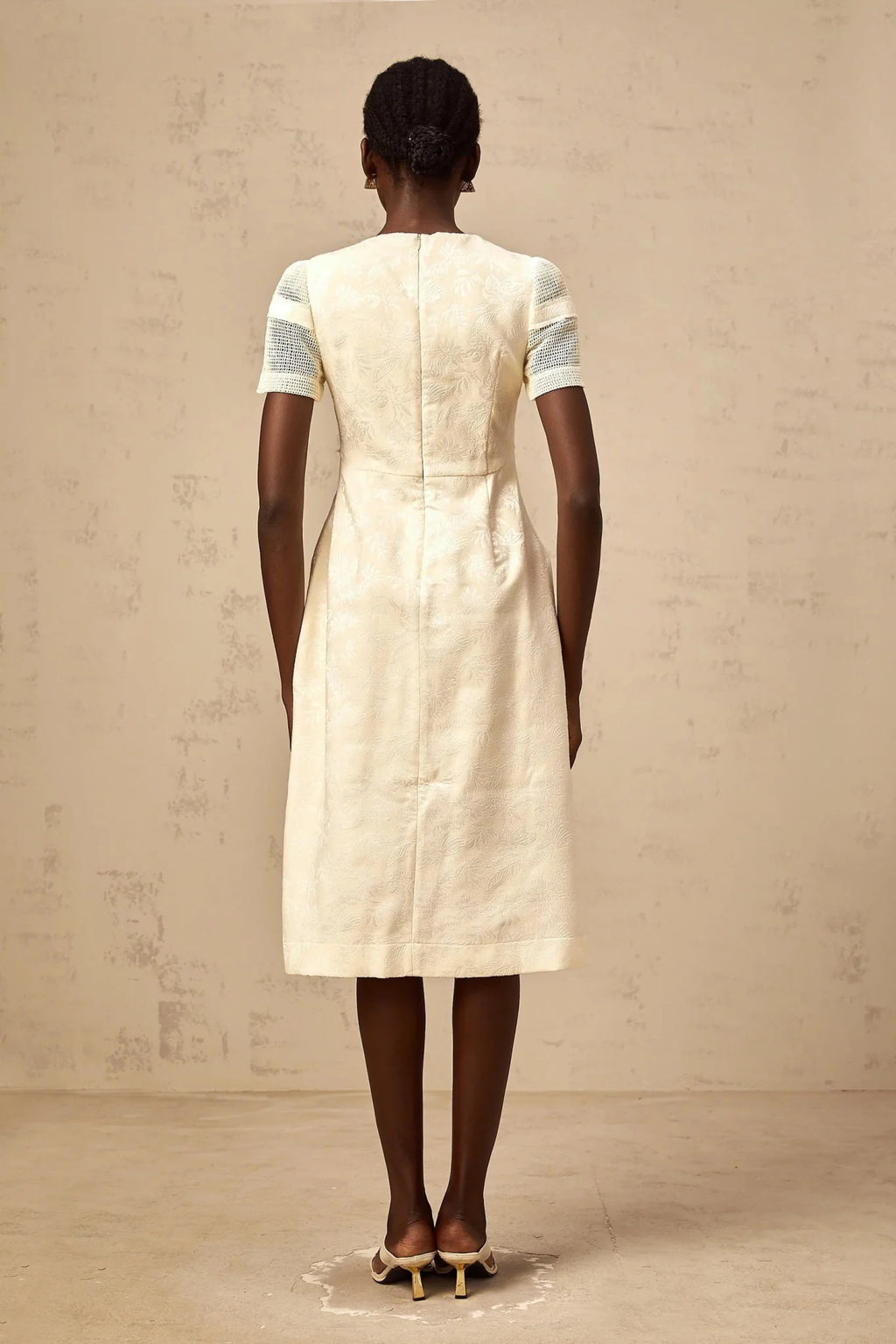 Michaela Midi Dress White Neutrals Floral Embroidery Openwork A - line