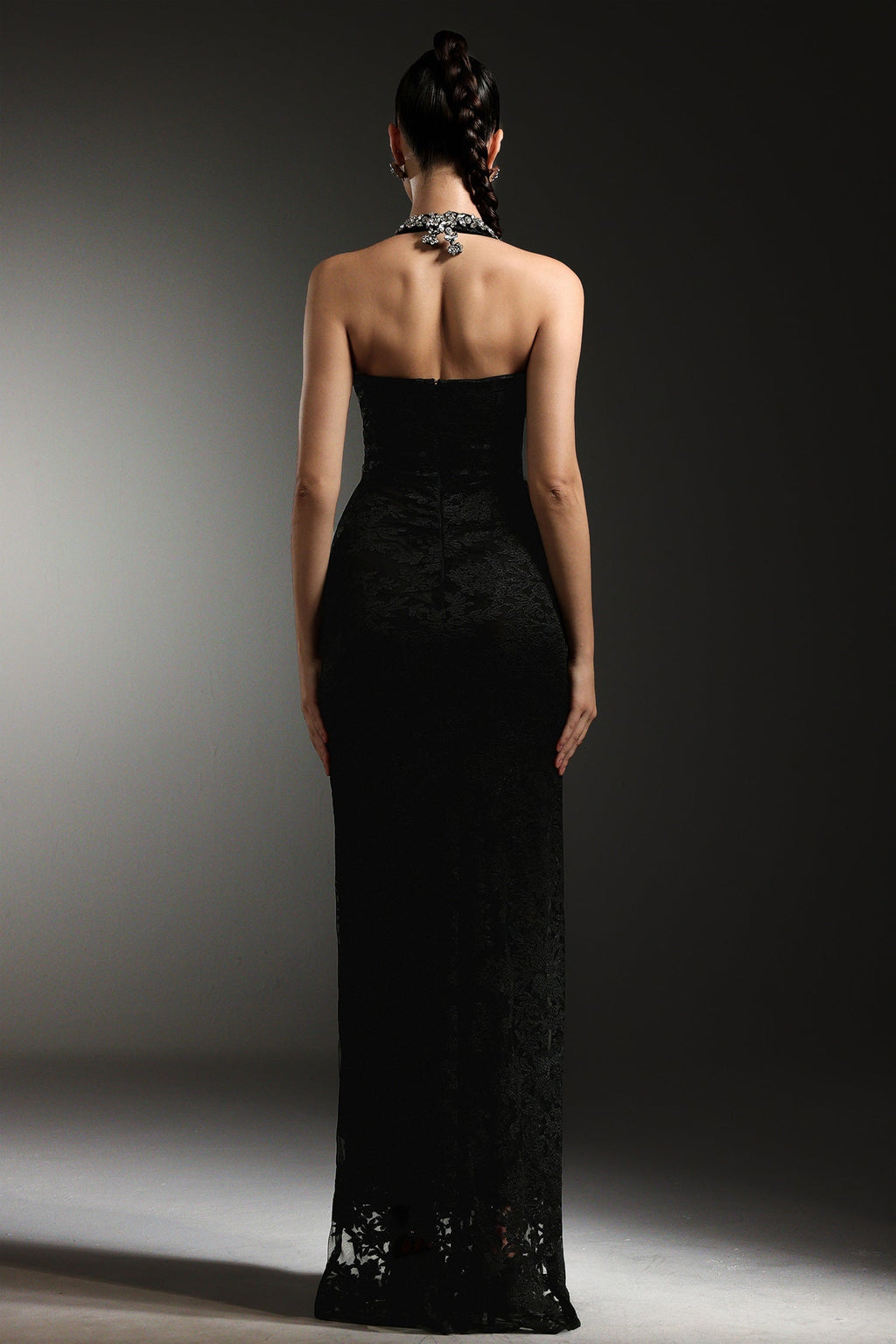 Michela Black Glamour V-Neckline Dress with Sparkling Embellishments and High Slit Design for Formal Events and Galas