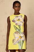 Michela Mini Dress Yellow Sequin Floral Embroidered