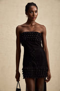 Michèle Black Strapless Mini Dress With Lace - Up Front and Ruffle Train