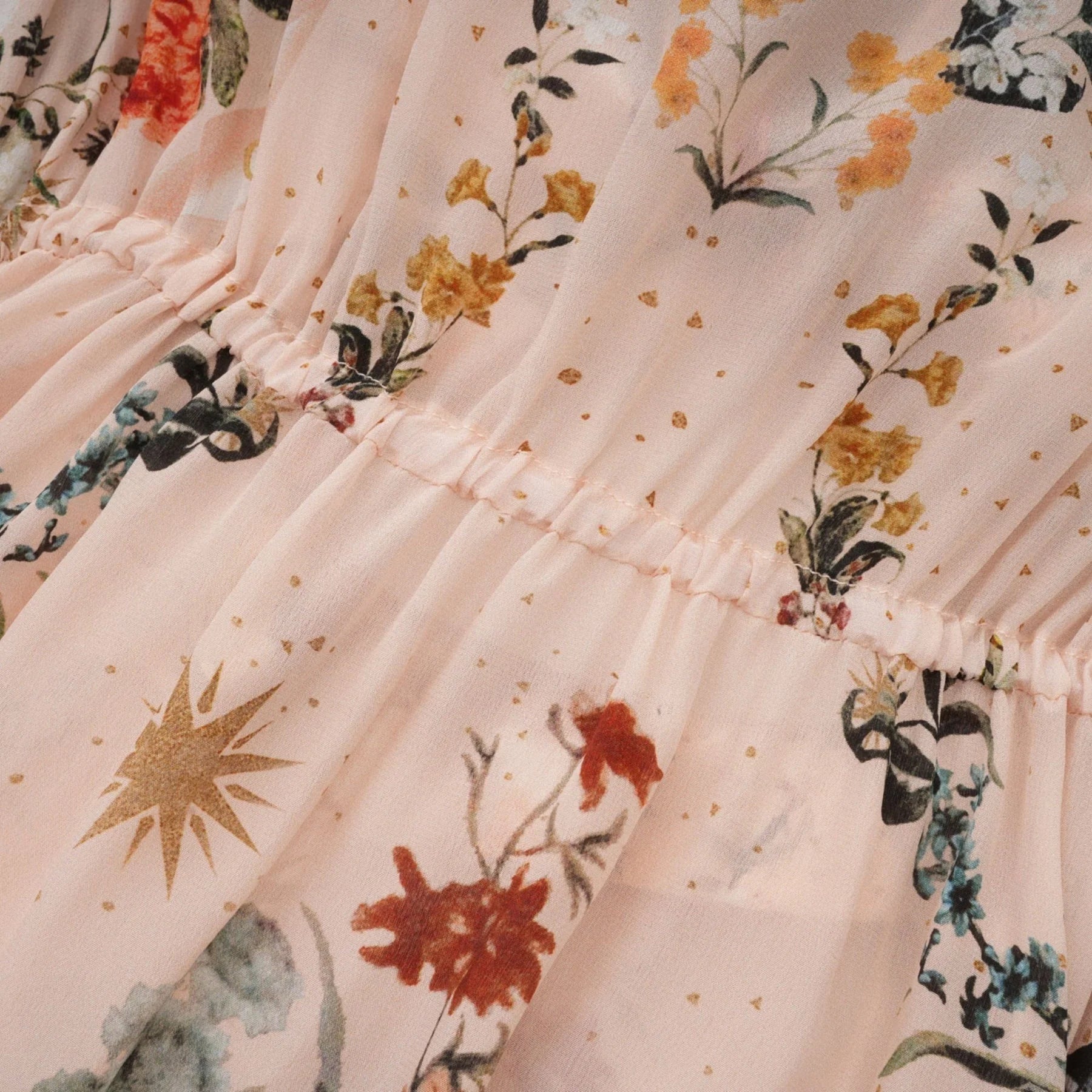 Michelina Dress Floral Print Blouson Sleeve Bow Detail Silk Thigh - Length