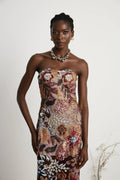 Michelina Floral Midi Dress in Red with Sequin Embellishment & OffShoulder Style