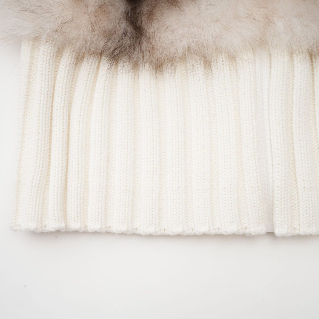Michelina Jacket White Brown Faux Fur Ribbed Knit & Frayed Edge