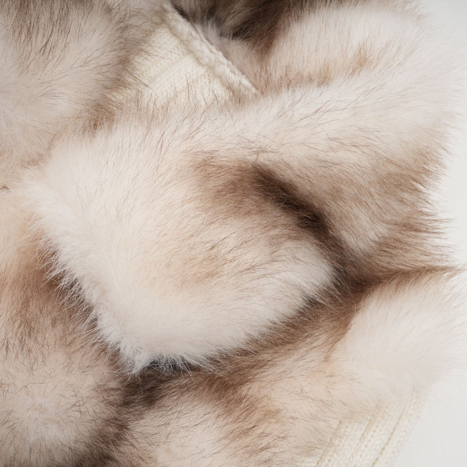 Michelina Jacket White Brown Faux Fur Ribbed Knit & Frayed Edge