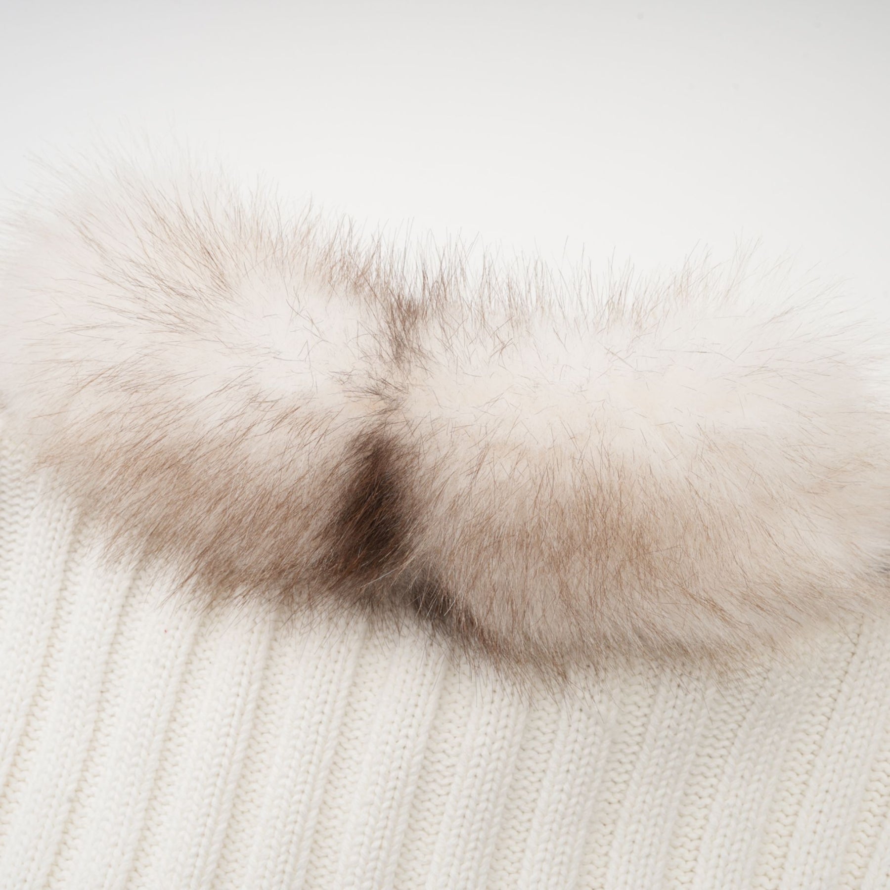 Michelina Jacket White Brown Faux Fur Ribbed Knit & Frayed Edge