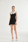 Michelina Mini Dress Lace Trim Crystal Embellishments Black White